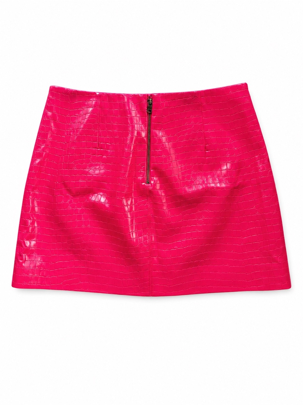 Alice+Olivia Wild Pink Elana Croc-Embossed Vegan Leather Skirt Size 6 - Picture 8 of 10